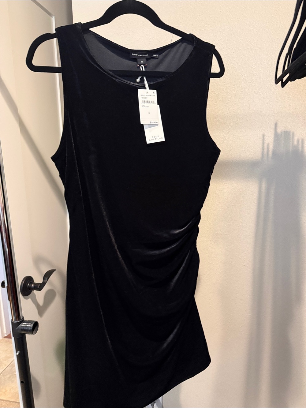 Good American Black Velvet Ruched Mini Dress - NWT